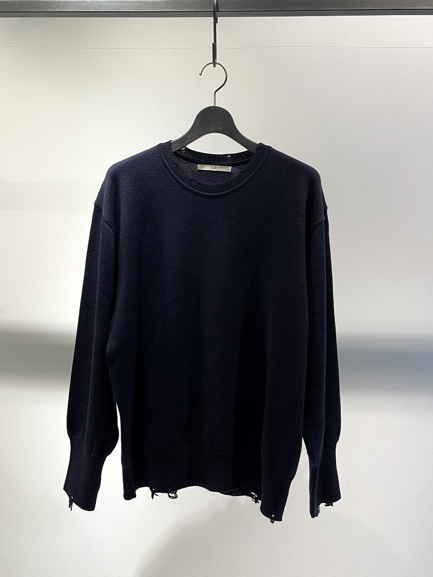 MAISON MILL / CRASHED CREW NECK SWEATER / NAVY